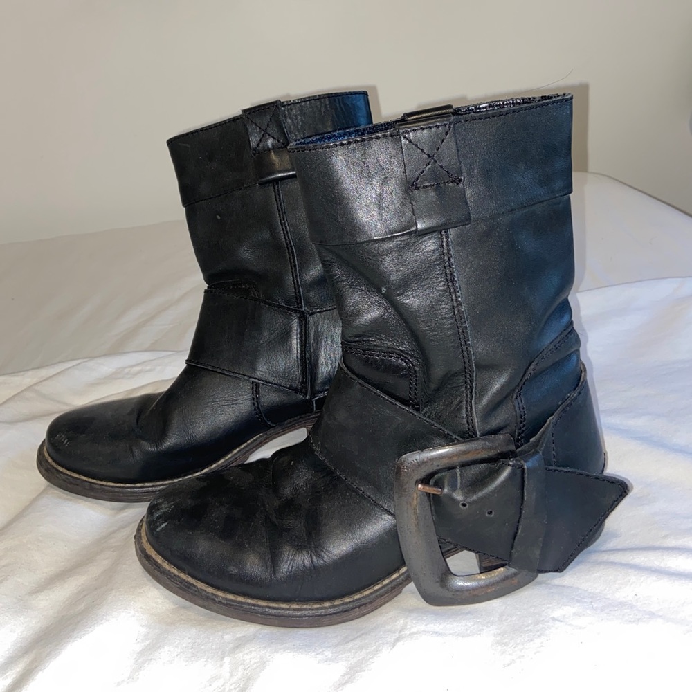 Vintage Betsey Johnson Moto Leather Boots with Oversized Buckle